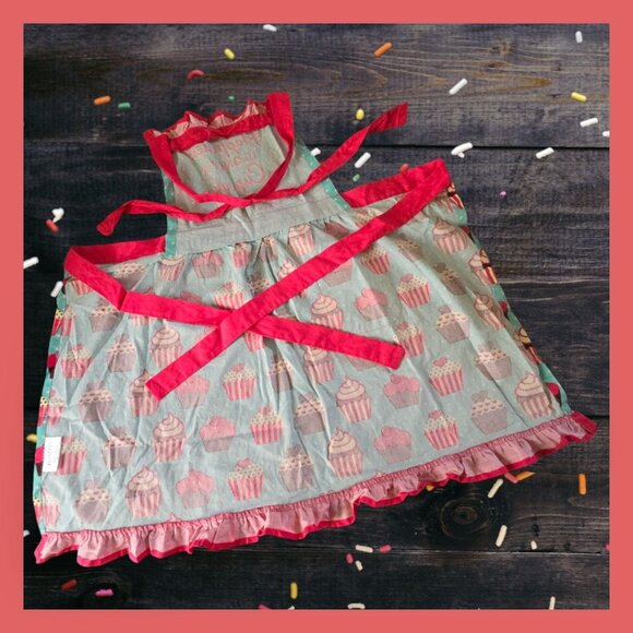 Pantry Full Apron Happiness Is Only A Cupcake Away Pink And Turquoise Cotton EUC - Picture 4 of 5